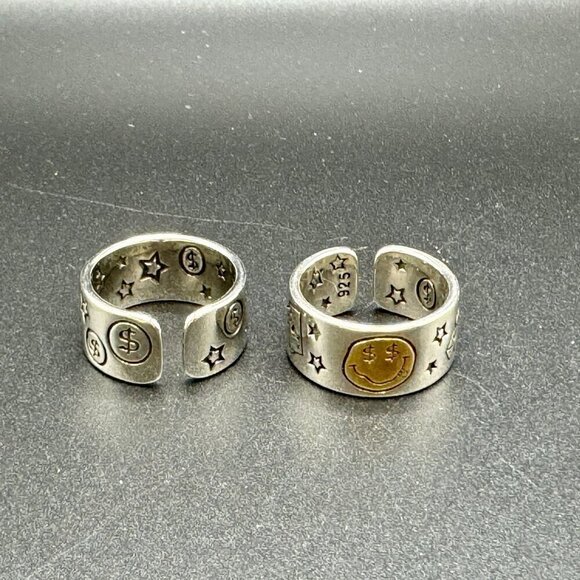 925 Sterling Smiley Happy Money Face Poker Boho Ring (Silver Face) #1380 - Picture 9 of 11